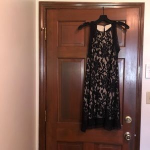 Black Lace Dress with Nude lining. XS. Halter style front.